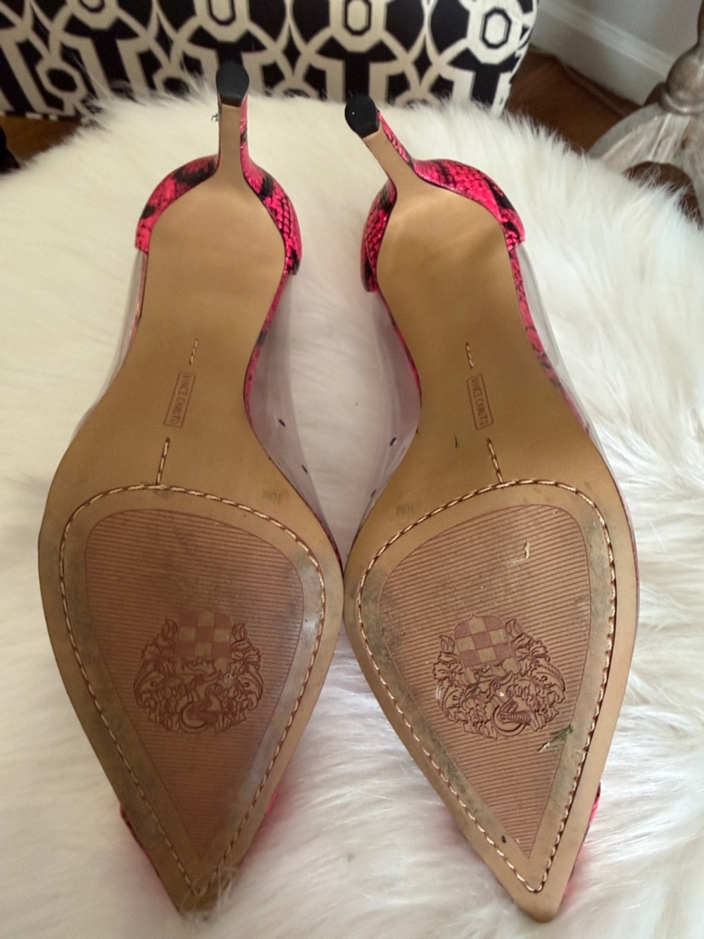 Vince Camuto Hot Pink Snake-Print Clear Pointed Toe Pumps - Picture 5 of 6
